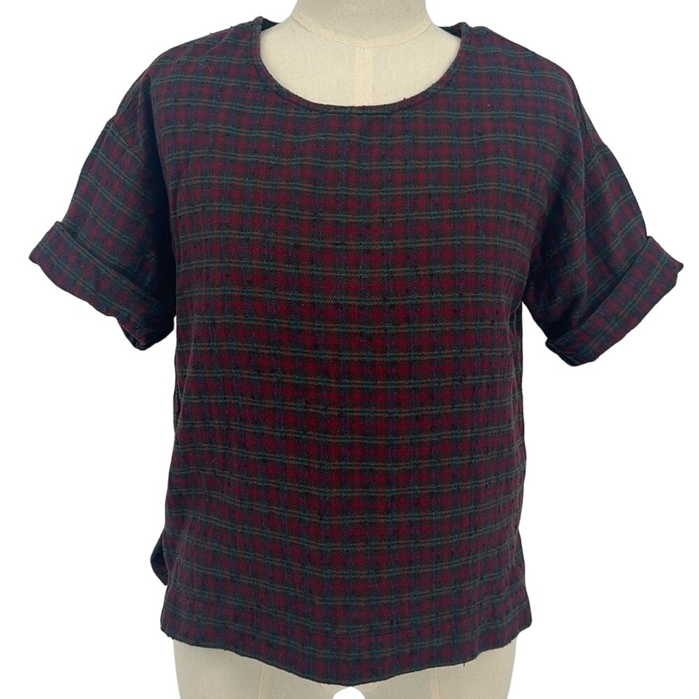 Madewell Boxy Tee in Plaid Women's‎ Size Extra Small XS